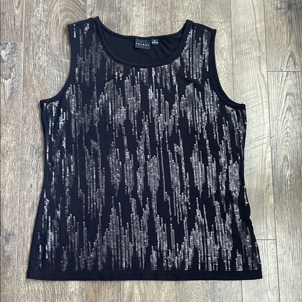 Tribal Black and Silver Sequin Tank Top Size XL